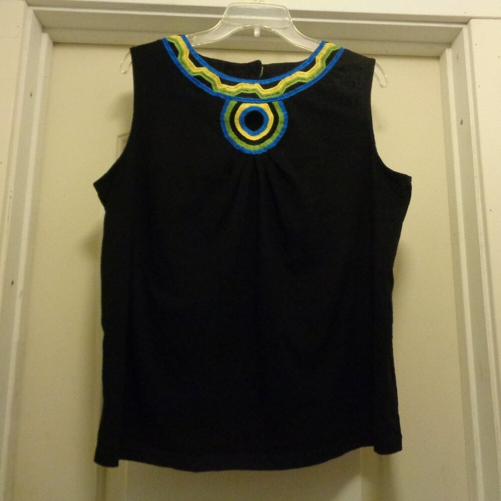 SOUTH AMERICAN STYLED LOOK BLACK TANKY W COLORS APPLIQUED BLOUSE DRESSBA…